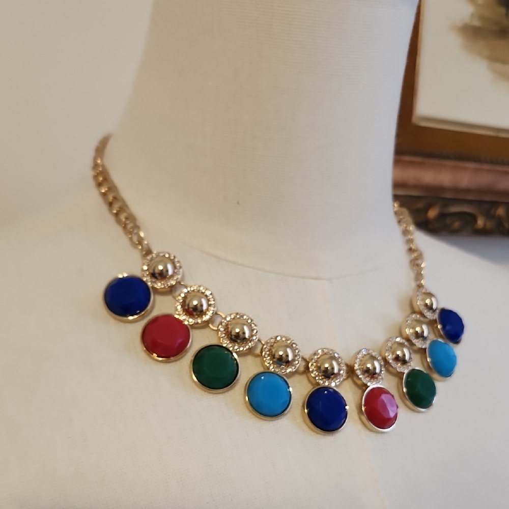 Multicolor Gem Disc Statement Necklace Charter Cl… - image 3